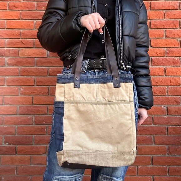 Rustic patchwork denim tote - Picture 3 of 10